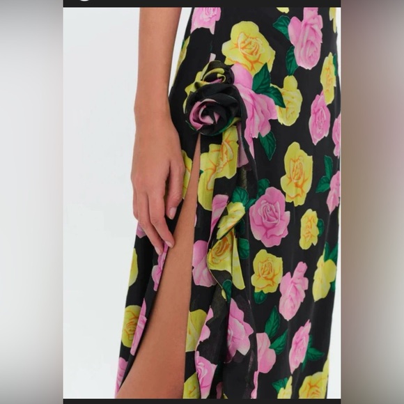 For Love And Lemons Strapless Black Dress with Pink and Yellow Floral - Picture 4 of 9